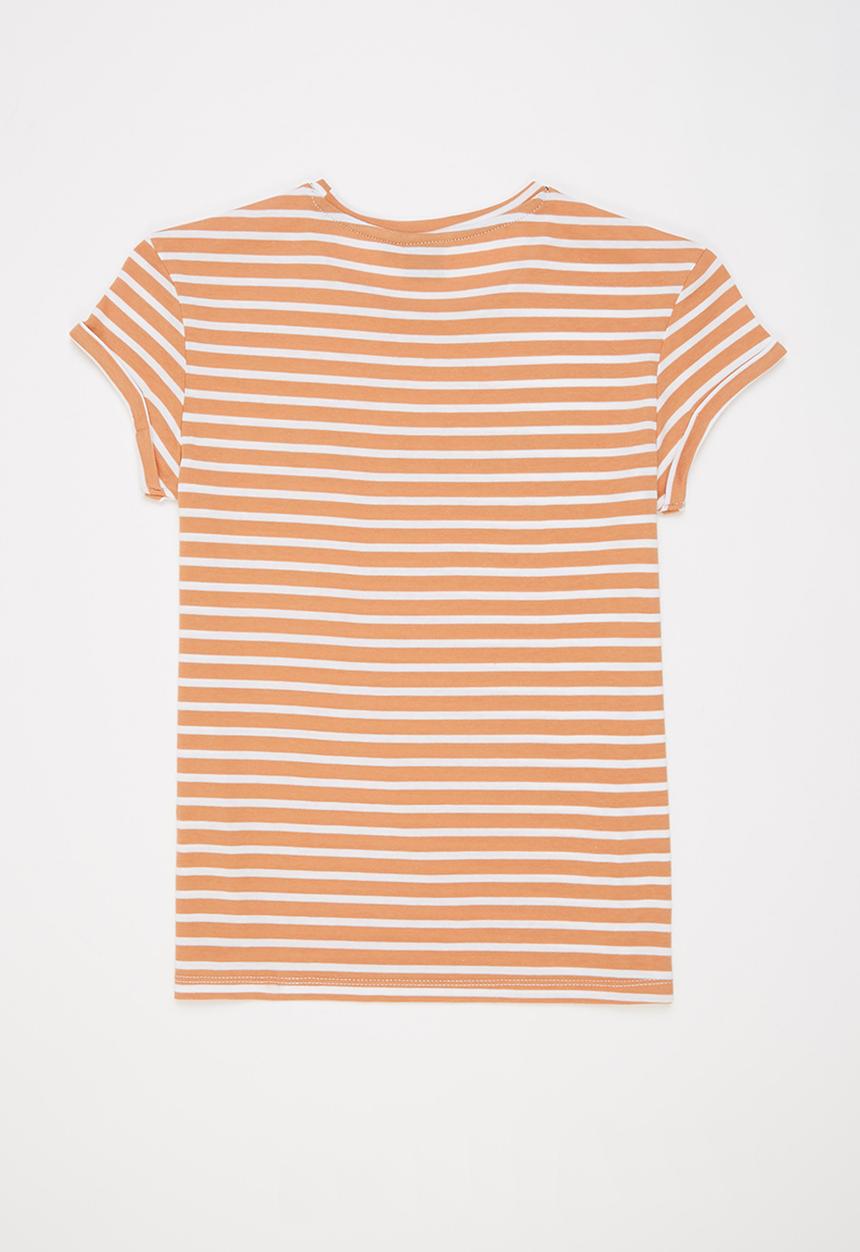 POLO - Girls kim striped printed tee - beige & white 