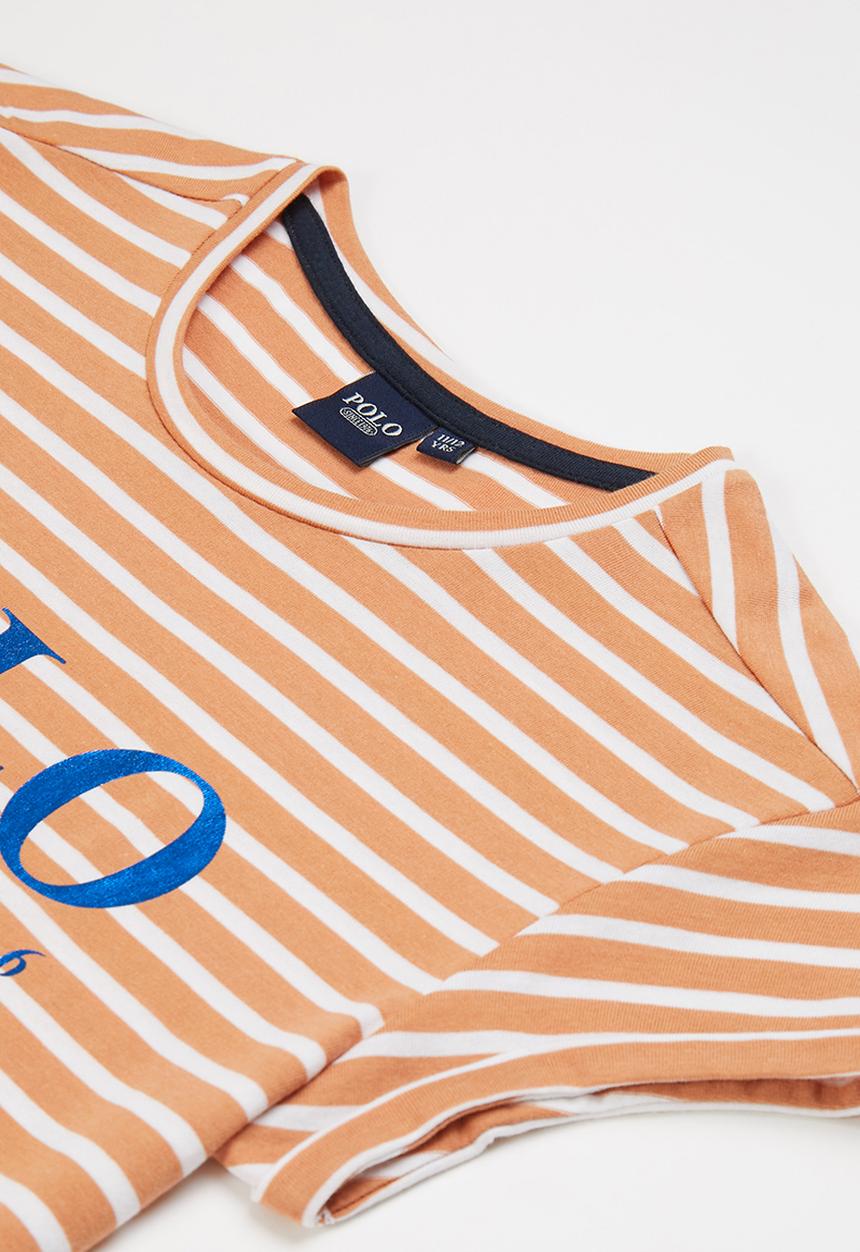 POLO - Girls kim striped printed tee - beige & white 