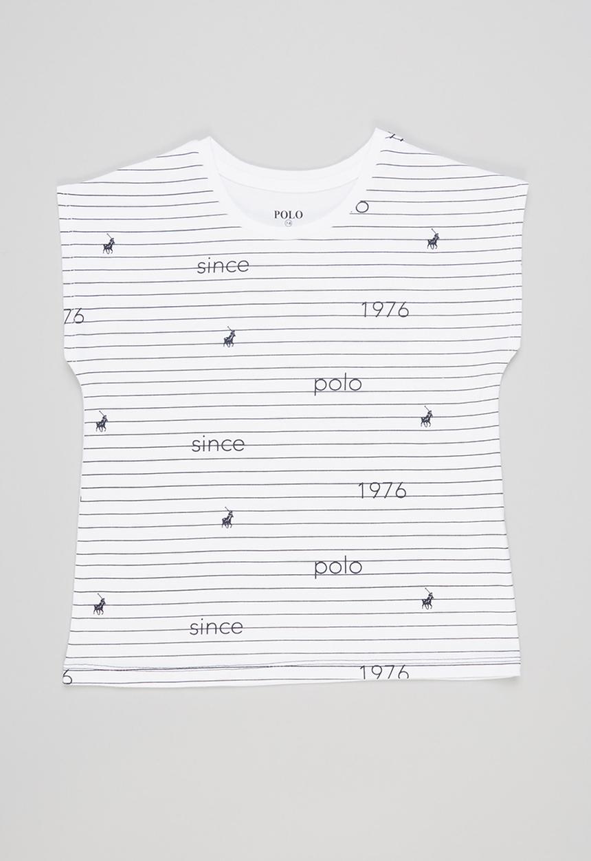 POLO - Girls candice printed stripe tee - white