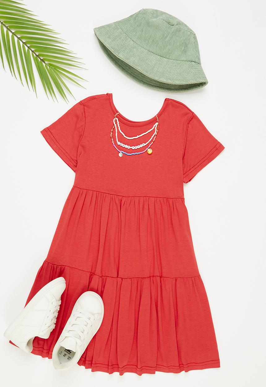 Rebel Republic - Girls tiered dress - red