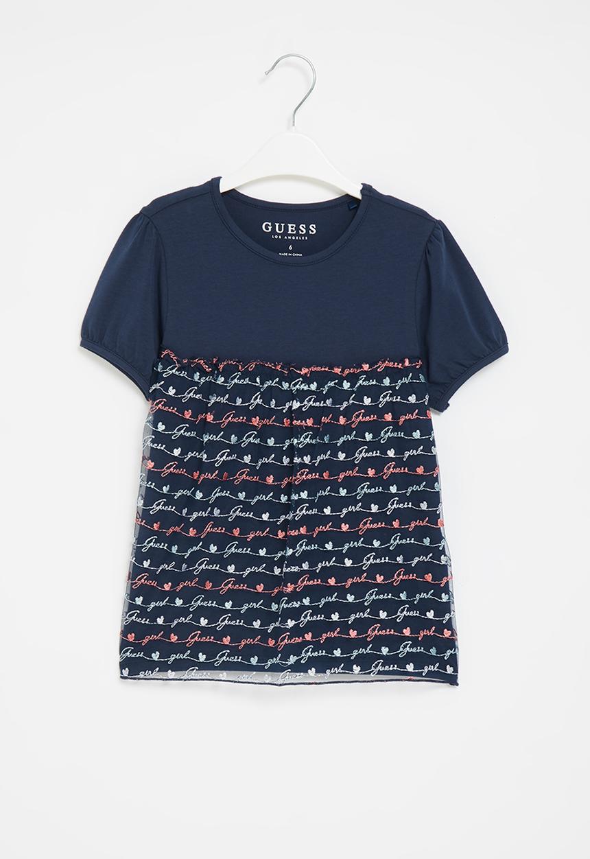 GUESS - Short sleeve T-shirt with mesh - navy