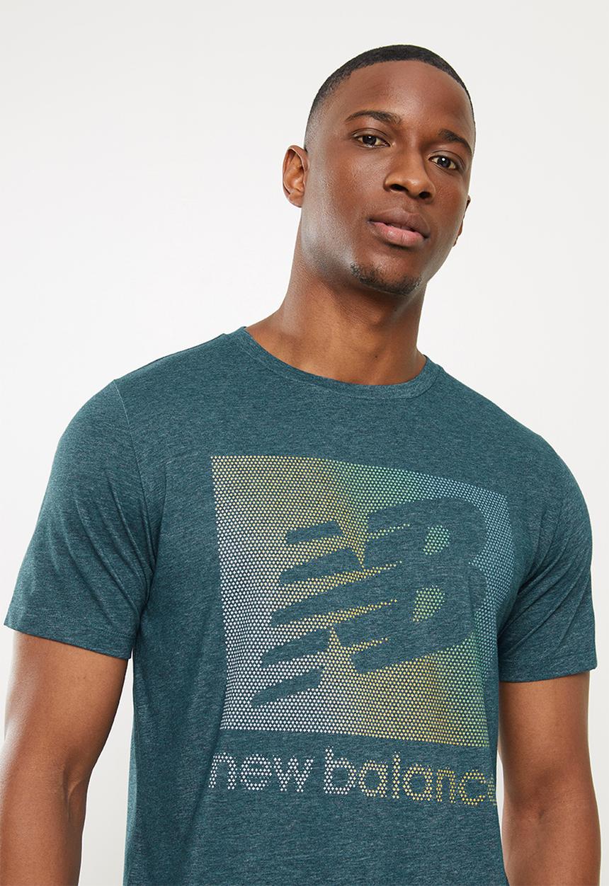New Balance  - Tenacity heather tech ss print - mountain teal