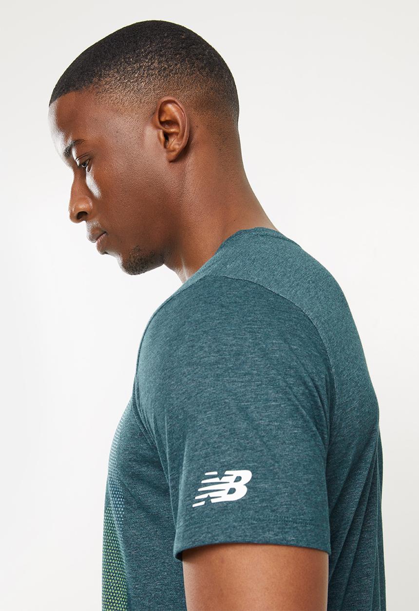 New Balance  - Tenacity heather tech ss print - mountain teal