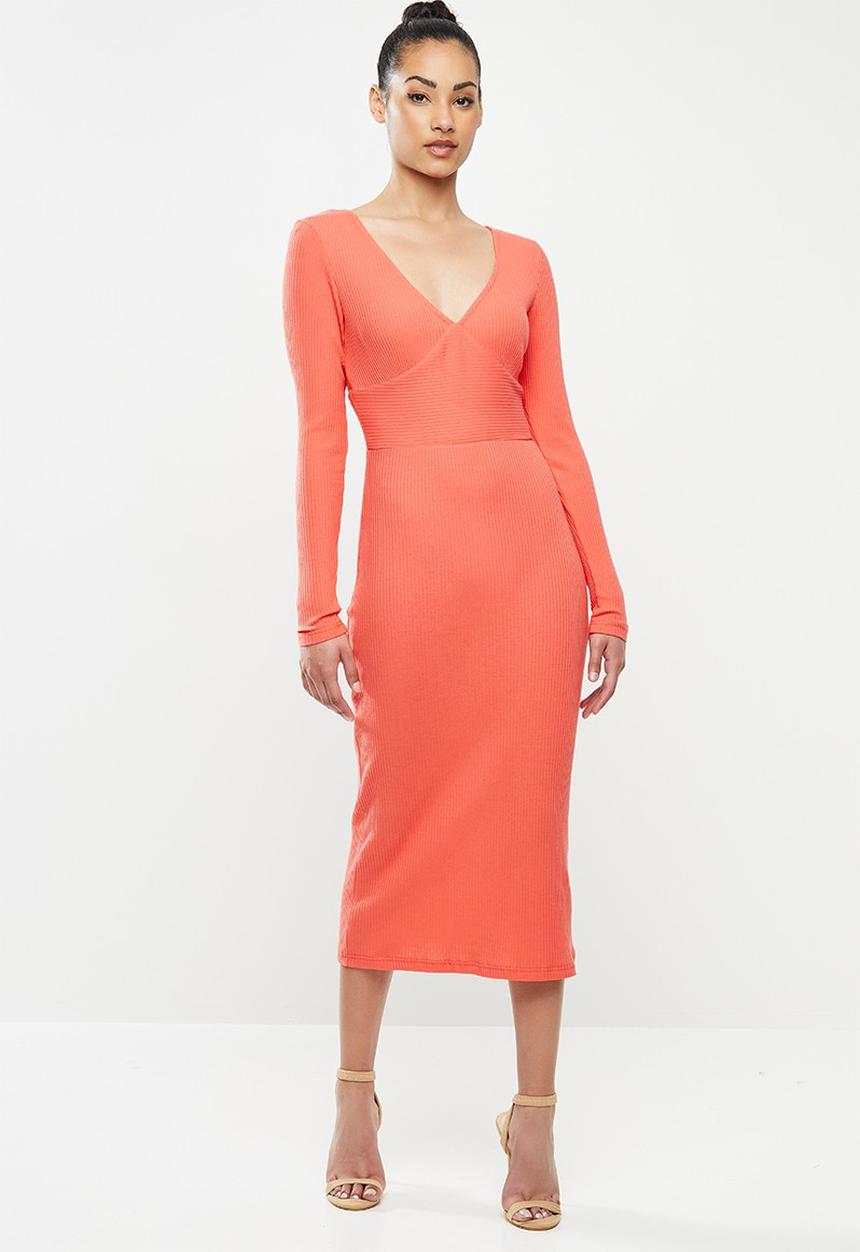 Glamorous - Petite midi long sleeve dress - coral 