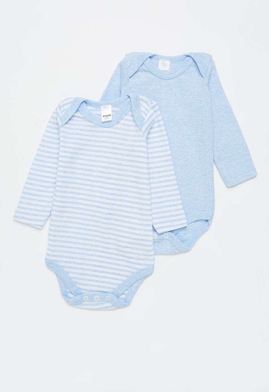 Pop Candy - Baby boys 2 pack stripe long sleeve vests - blue