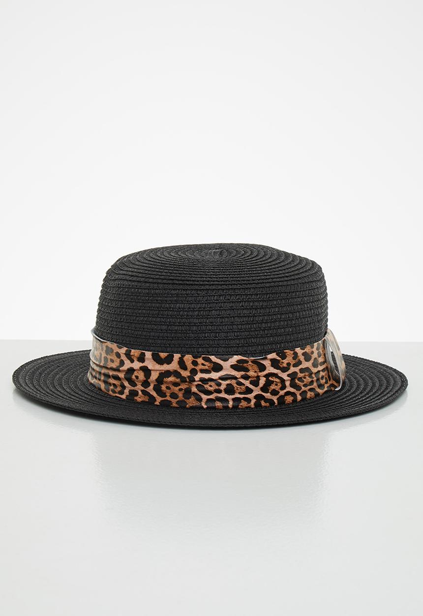 Superbalist - Leopard print trim boater - black