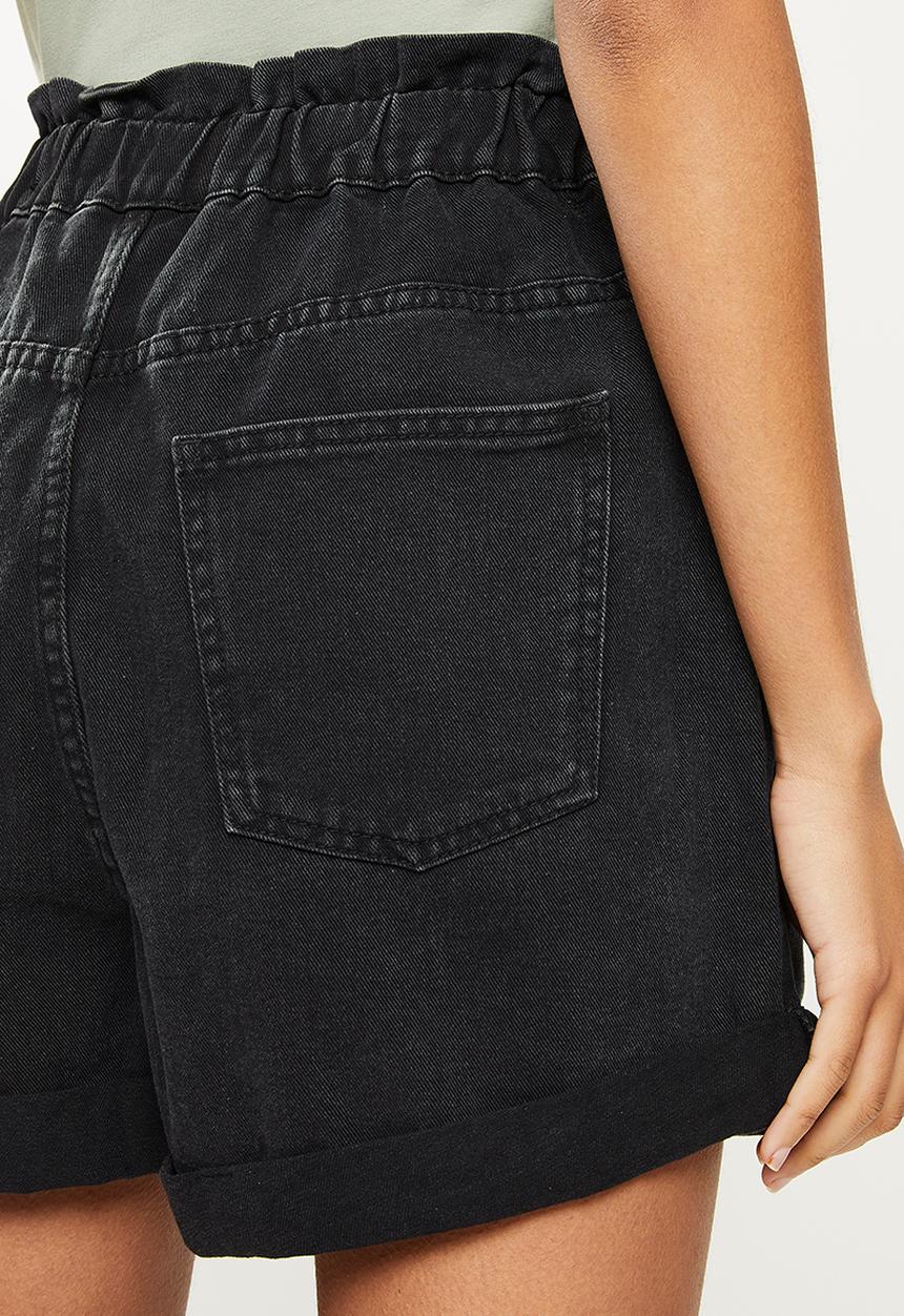 Cotton On - Denim paperbag short - washed midnight black