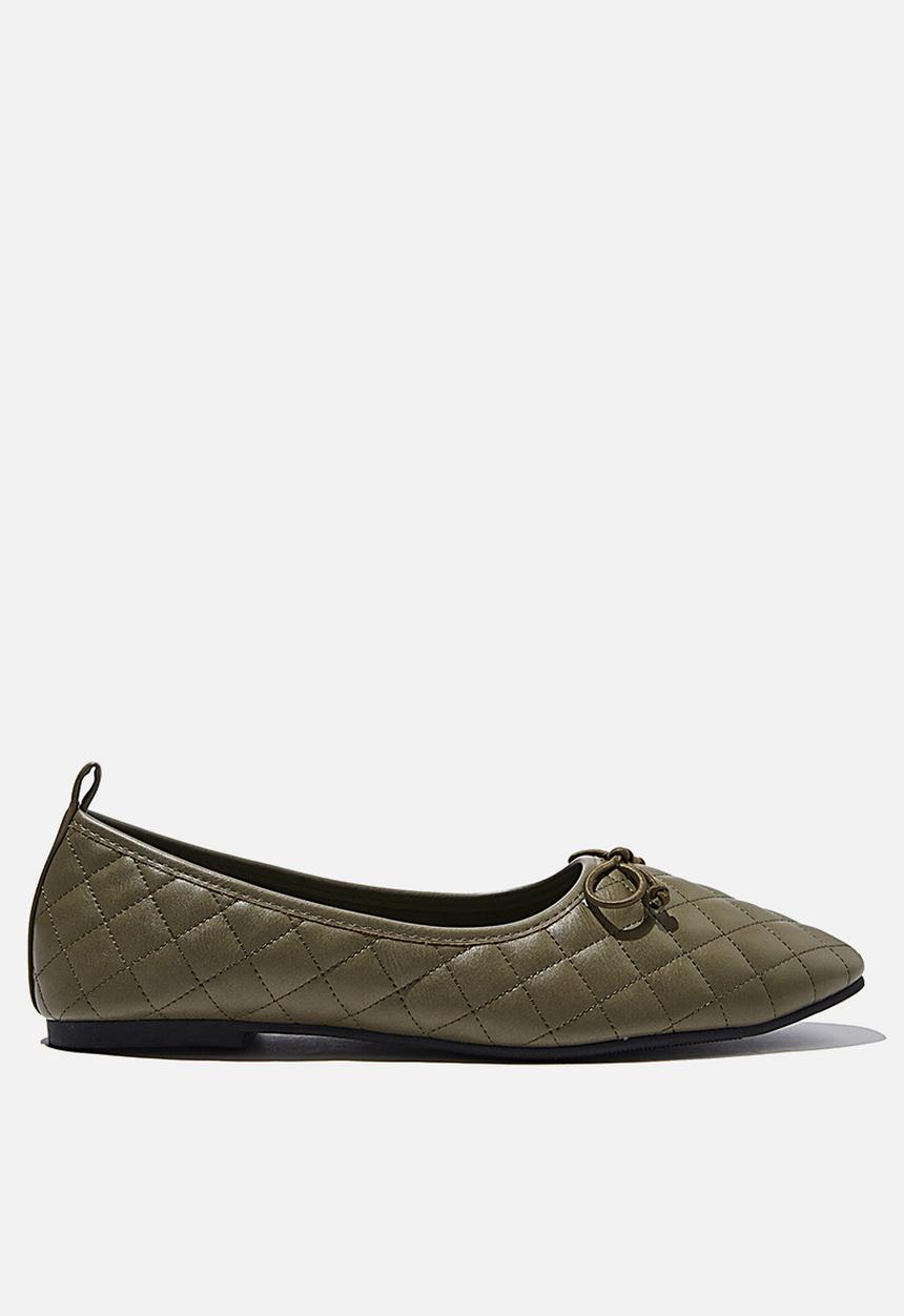 Cotton On - Essential rylee embellished ballet - soft moss khaki smooth quilted pu