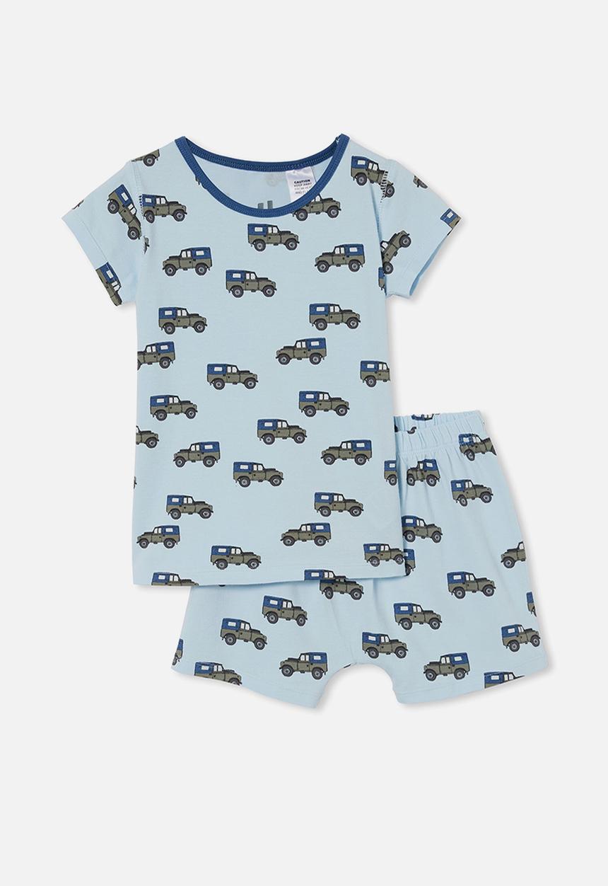 Cotton On - Hudson short sleeve pyjama set  - beep beep/white water blue