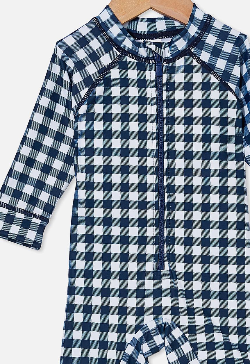 Cotton On - Cameron long sleeve swimsuit  - indigo/vanilla dylan gingham