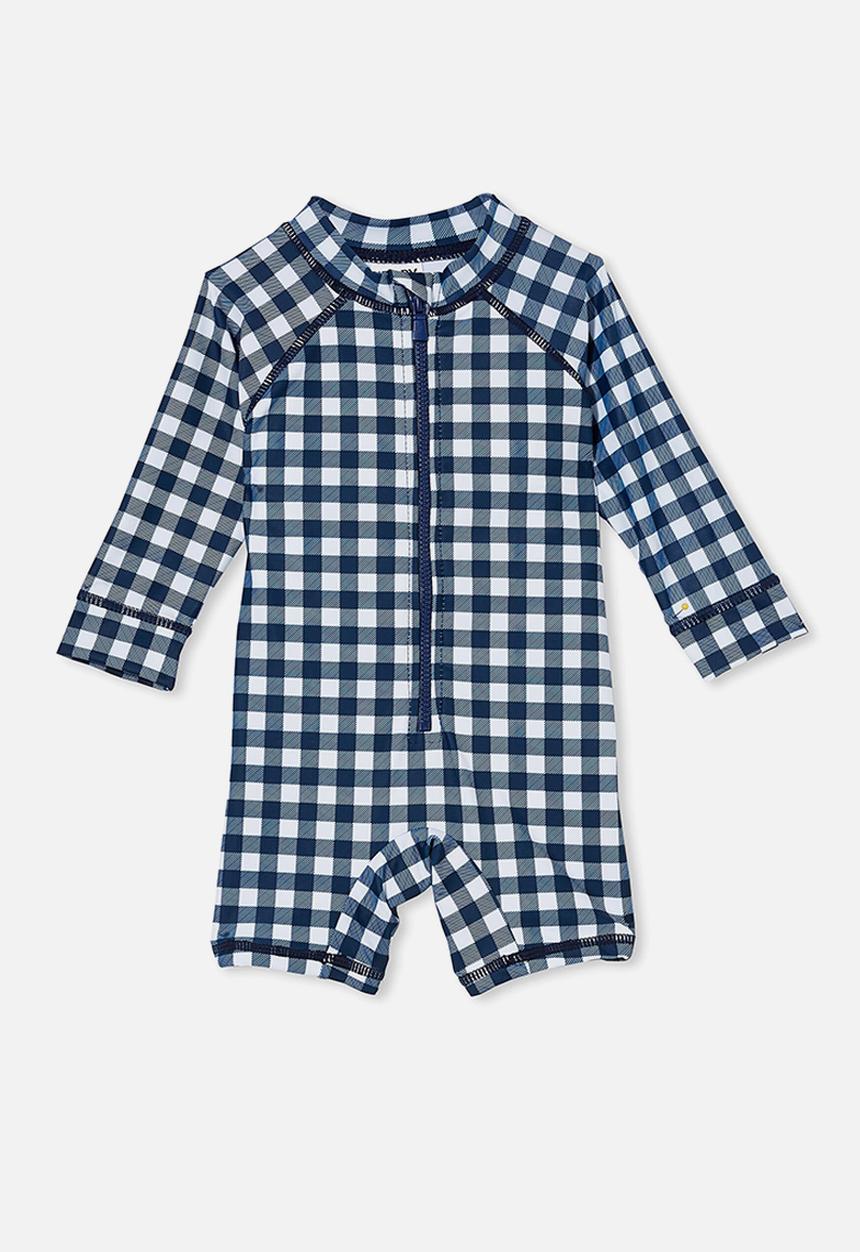 Cotton On - Cameron long sleeve swimsuit  - indigo/vanilla dylan gingham