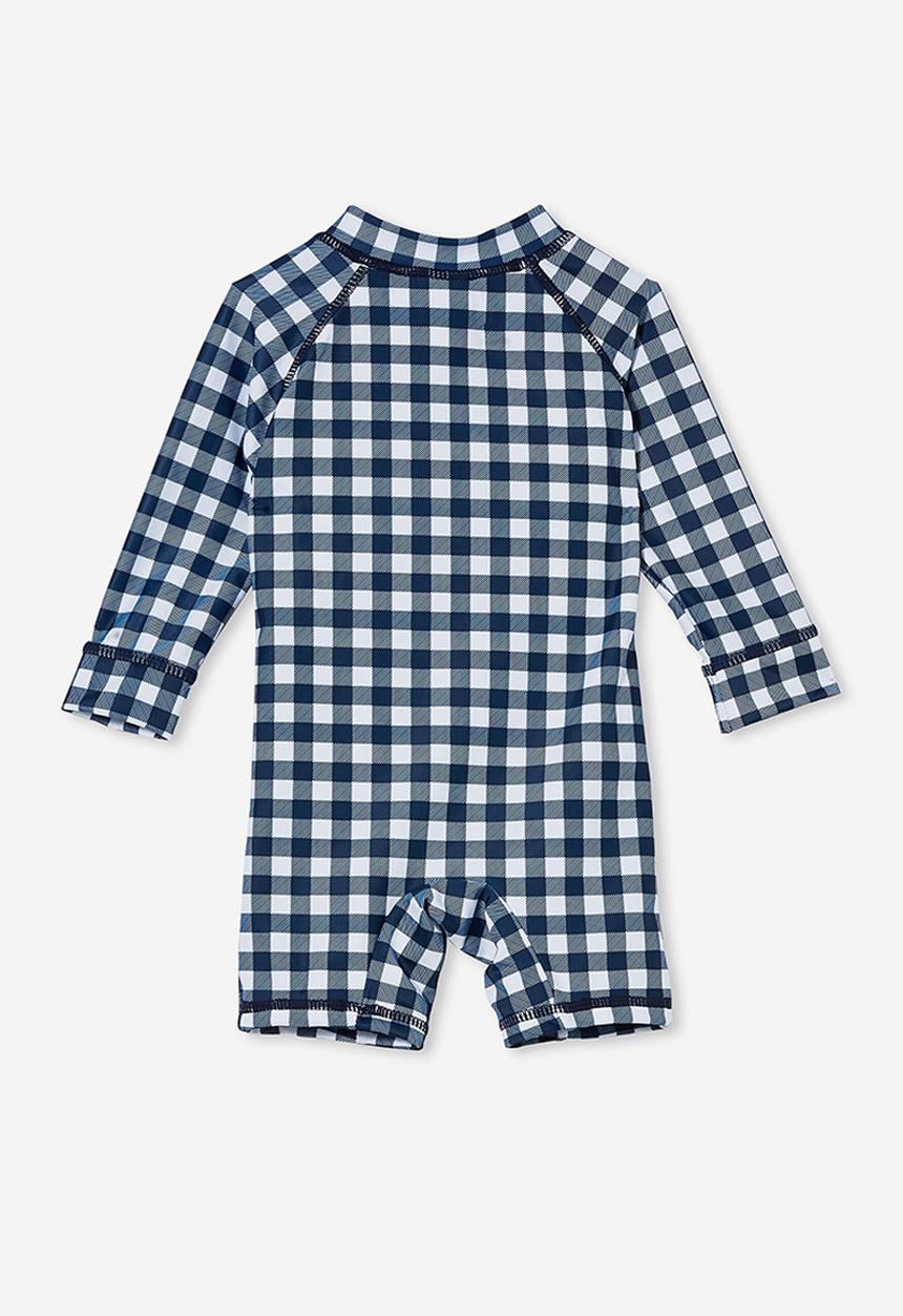 Cotton On - Cameron long sleeve swimsuit  - indigo/vanilla dylan gingham