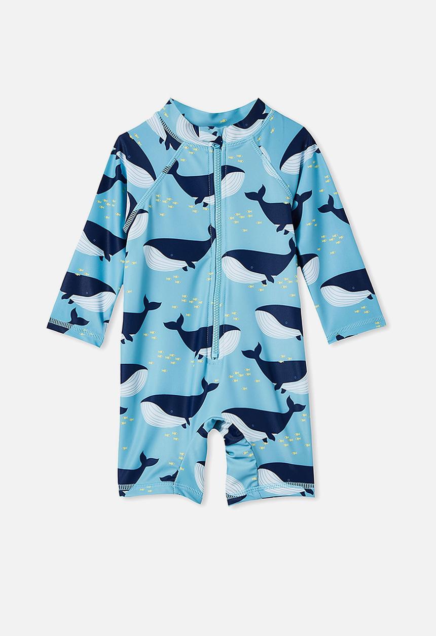 Cotton On - Cameron long sleeve swimsuit  - blue ice/whale of a time