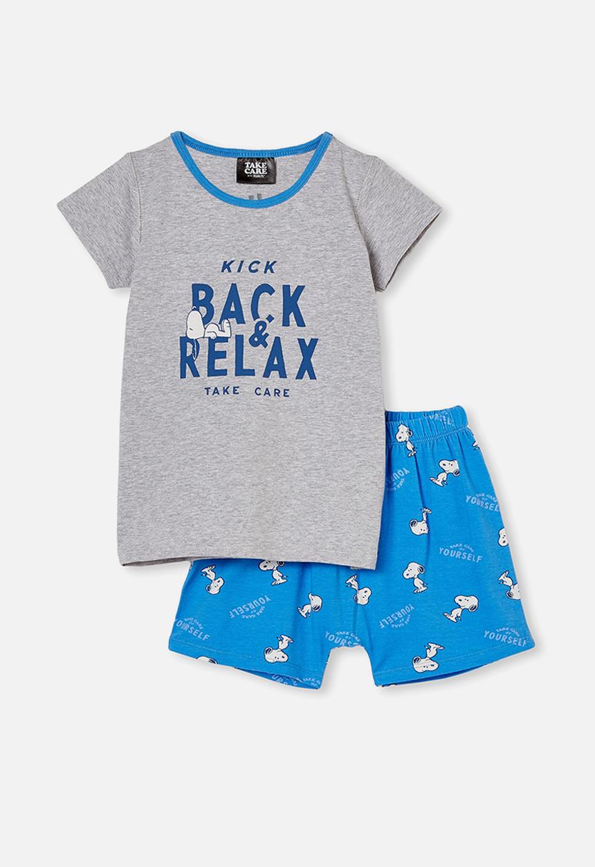 Cotton On - Hudson short sleeve pyjama set licensed  - lcn pea snoopy kick back relax/bluebell