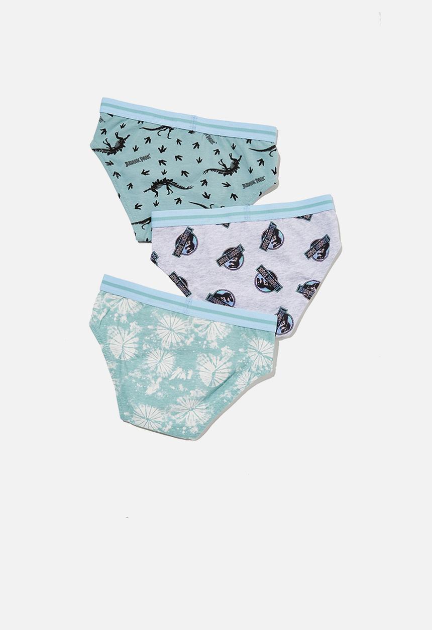 Cotton On - Boys 3 pack brief licensed  - lcn uni jurassic park/rusty aqua