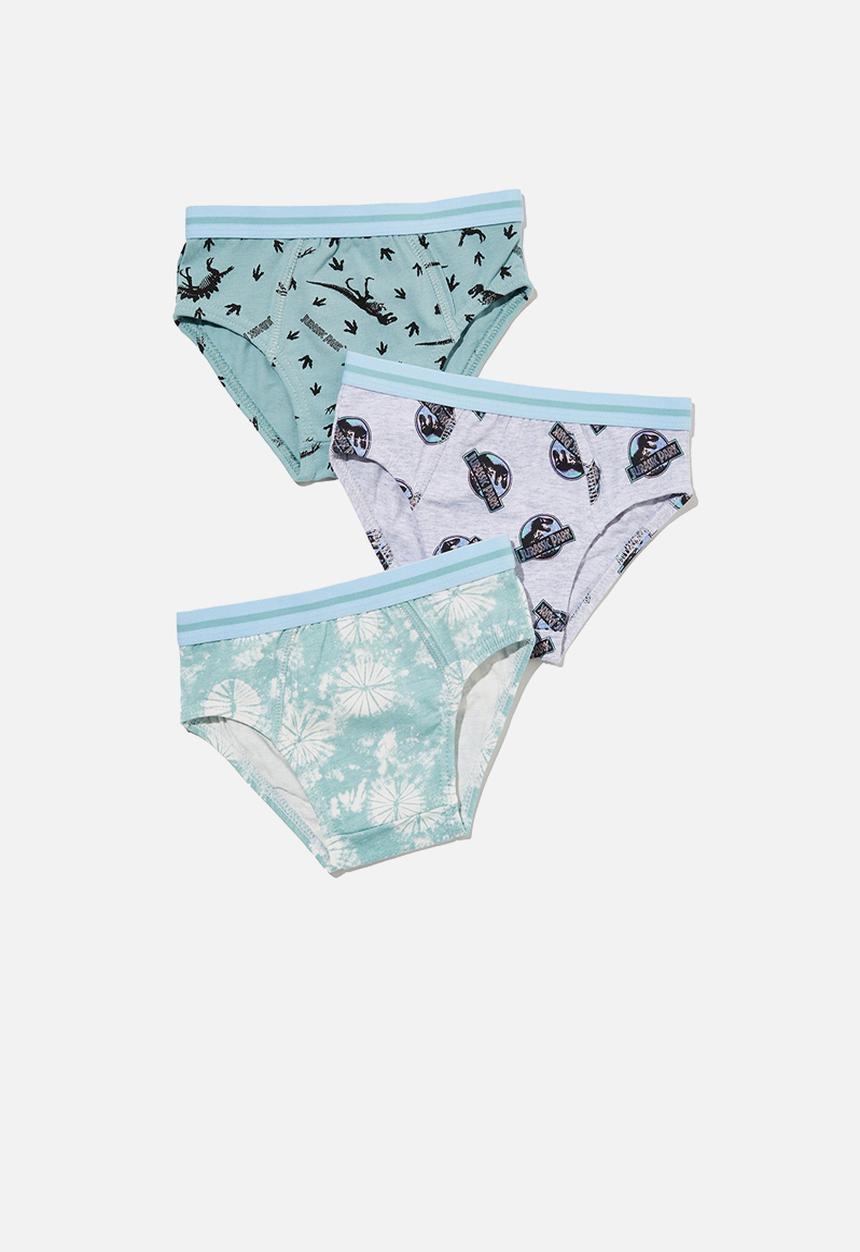 Cotton On - Boys 3 pack brief licensed  - lcn uni jurassic park/rusty aqua