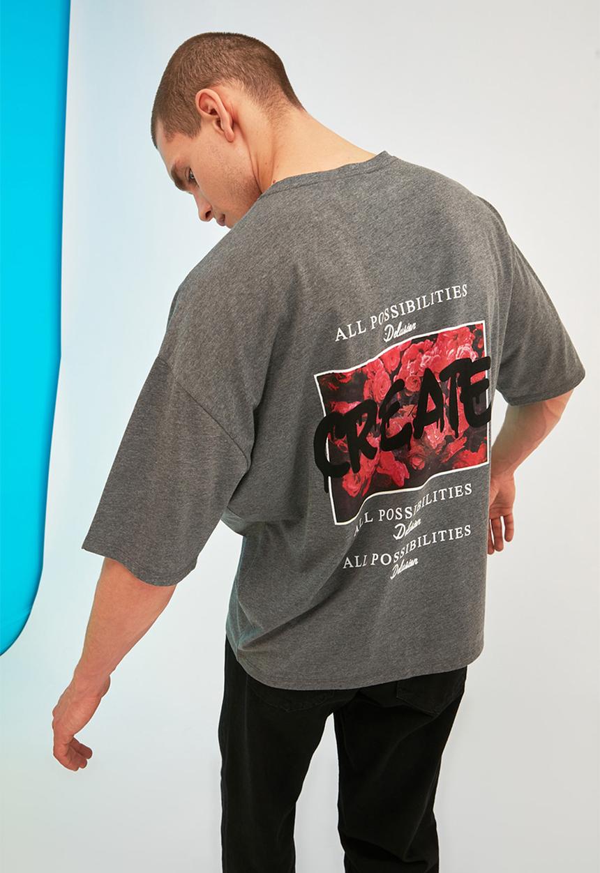 Trendyol - Create printed short sleeve tee - anthracite