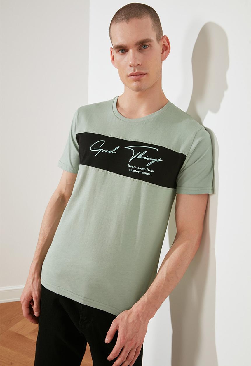 Trendyol - Chris chest print short sleeve tee - green