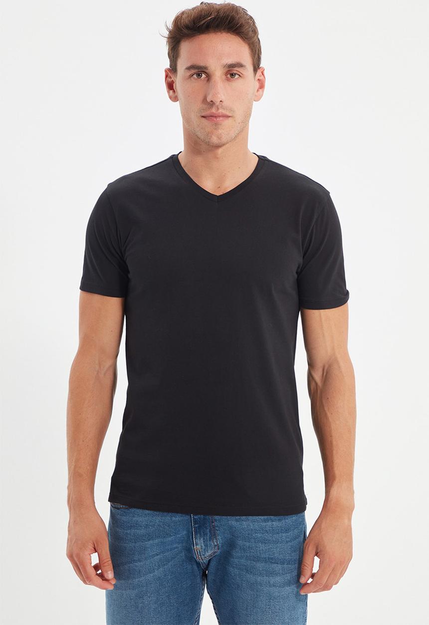 Trendyol - Gus v-neck short sleeve tee - black