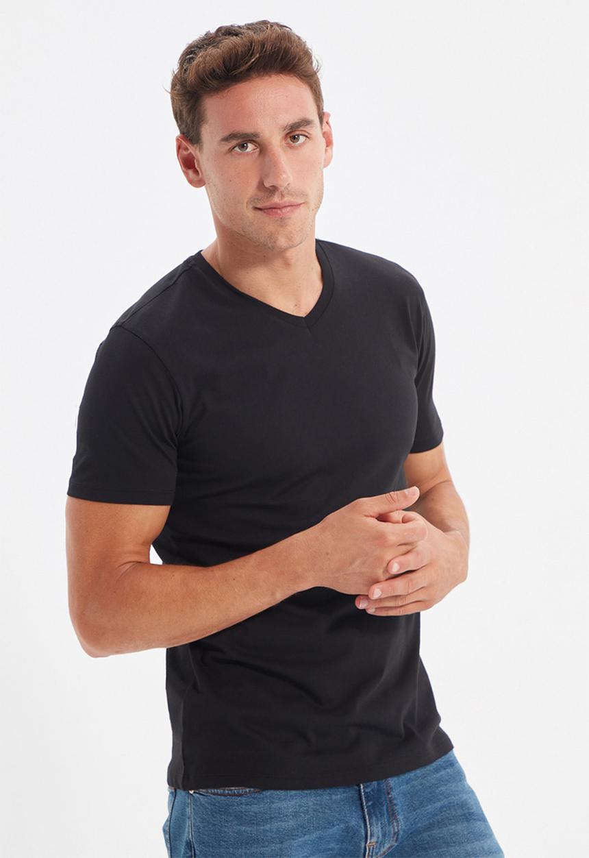 Trendyol - Gus v-neck short sleeve tee - black