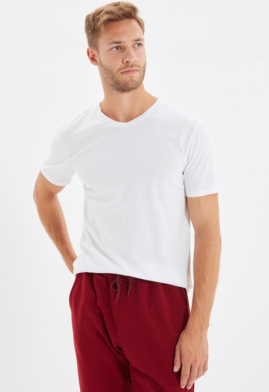 Trendyol - Gus v-neck short sleeve tee - white