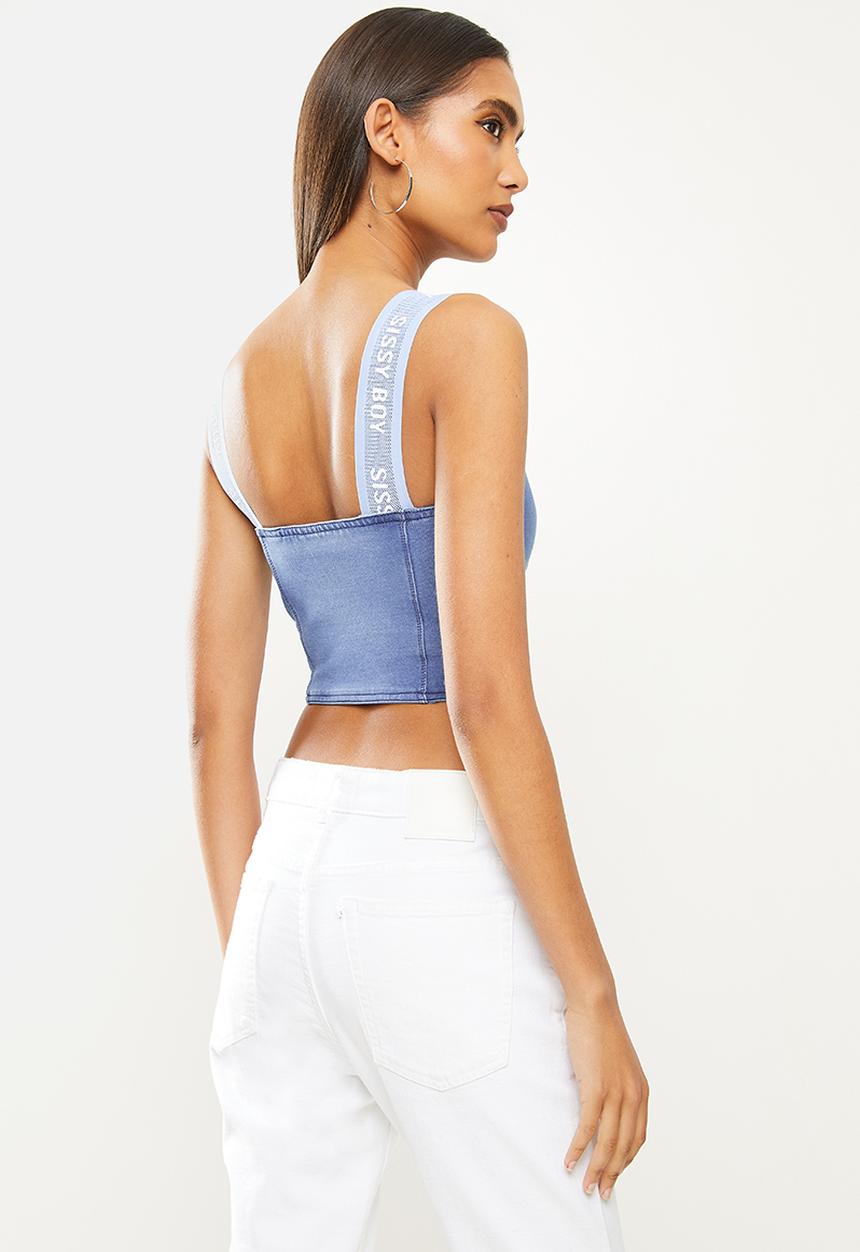 SISSY BOY - Game on crop knit top with branded straps - light vintage