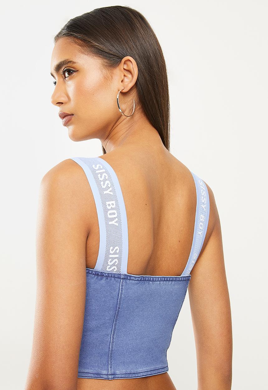SISSY BOY - Game on crop knit top with branded straps - light vintage