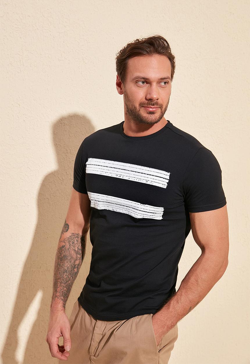 Trendyol - Chest stripe short sleeve tee - black