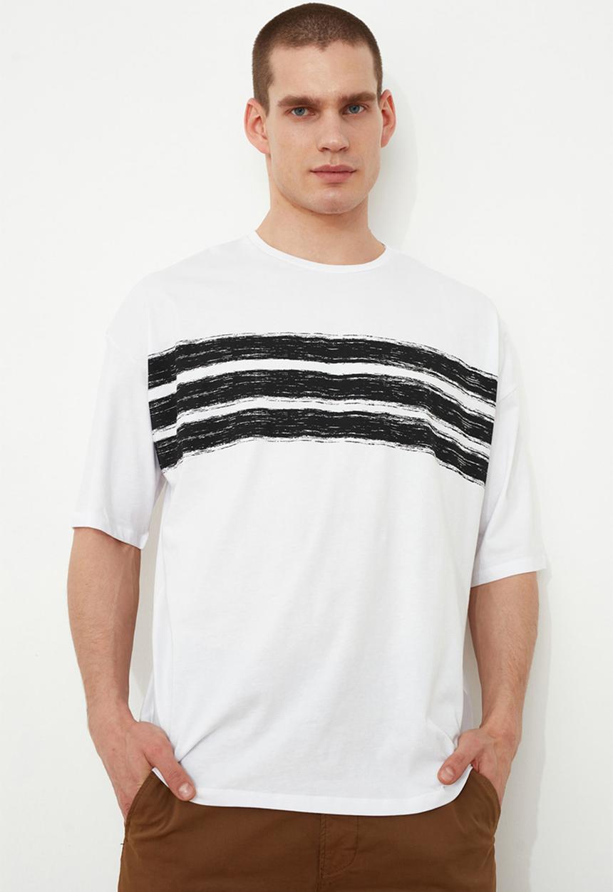 Trendyol - Benzo stripe short sleeve tee - white