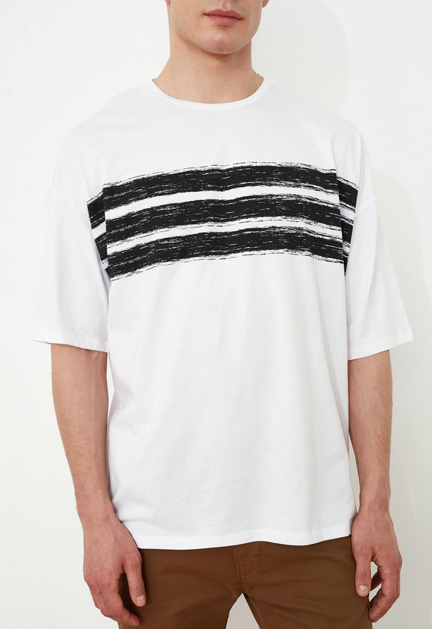 Trendyol - Benzo stripe short sleeve tee - white