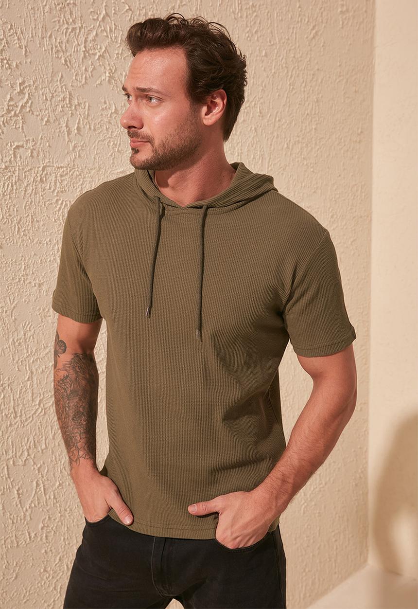 Trendyol - Hooded short sleeve tee - khaki