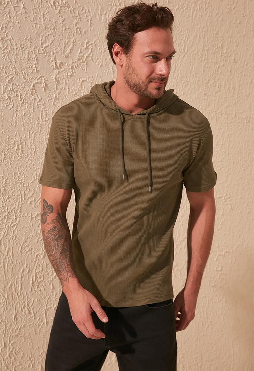 Trendyol - Hooded short sleeve tee - khaki