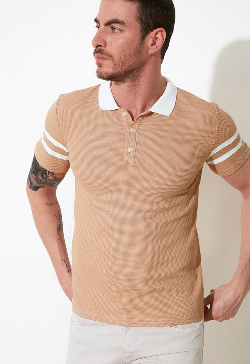 Trendyol - Stripe sleeve short sleeve golfer - beige