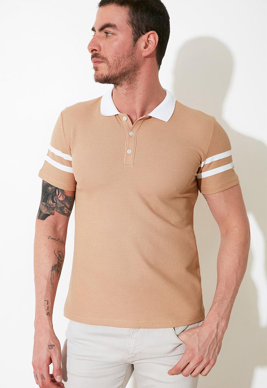 Trendyol - Stripe sleeve short sleeve golfer - beige