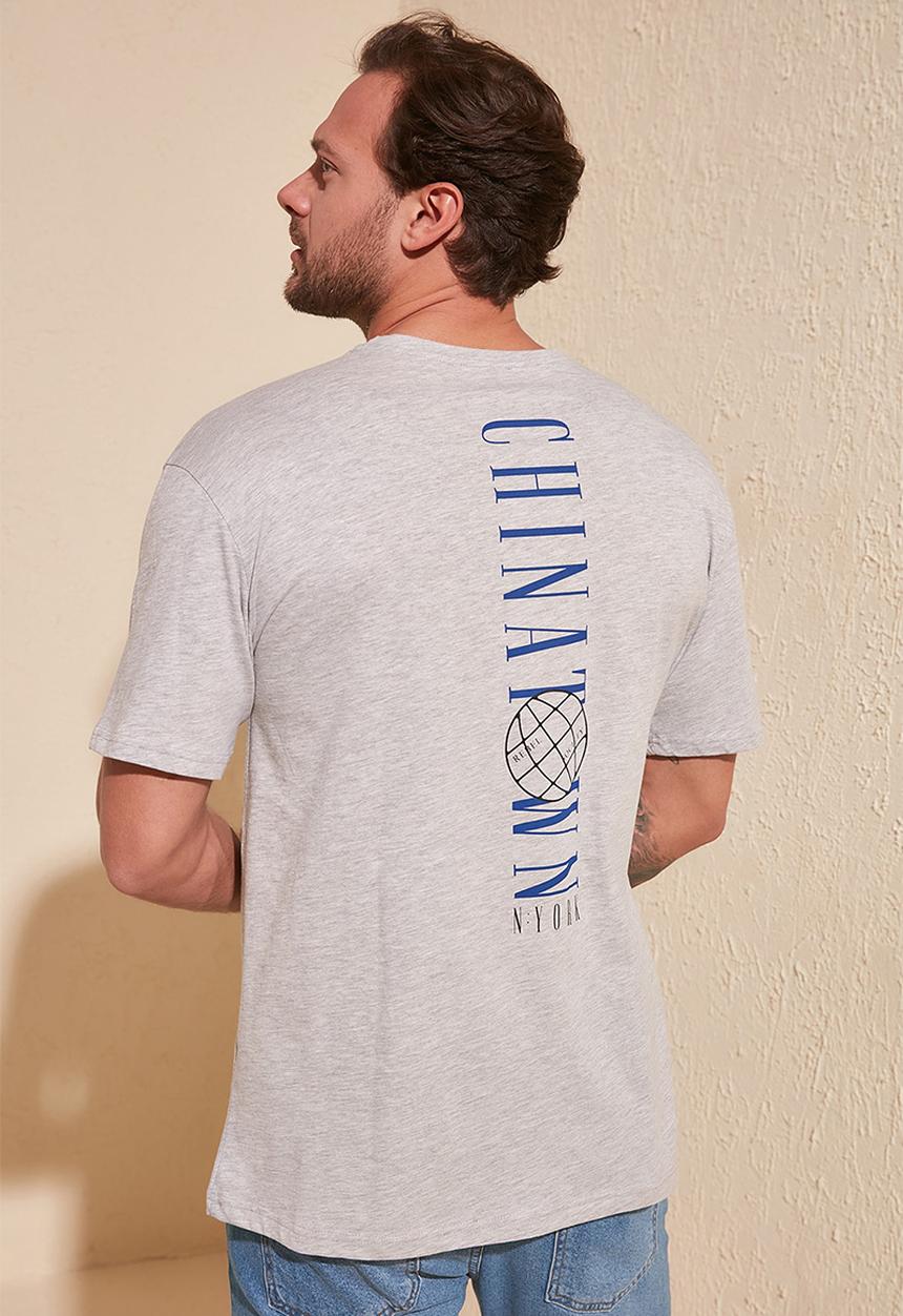 Trendyol - Back vertical print short sleeve tee - grey