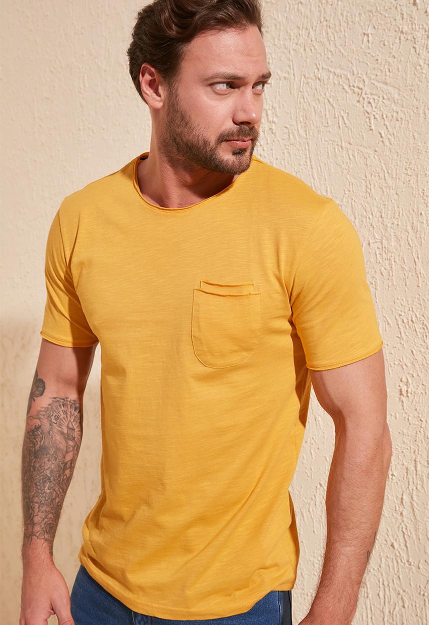 Trendyol - Raw edge short sleeve tee - yellow 