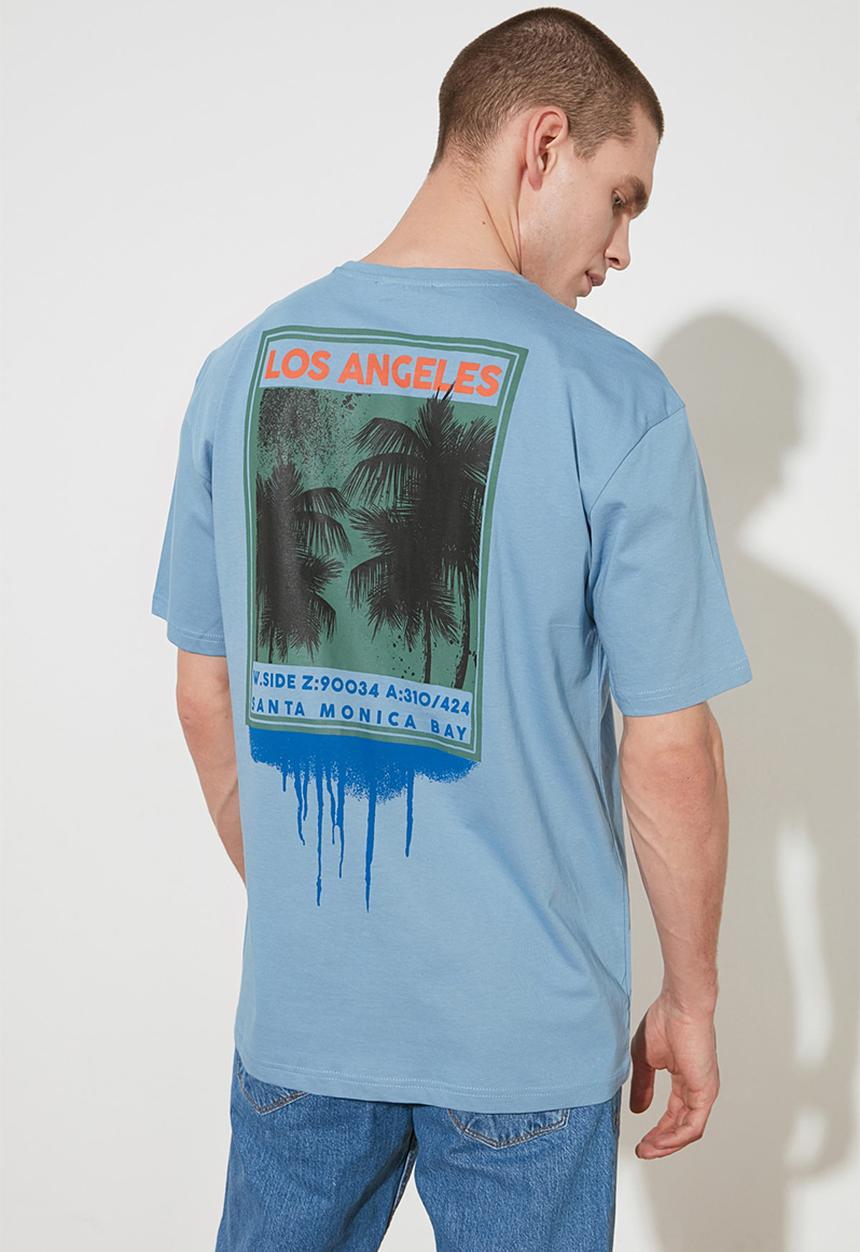 Trendyol - Back printed short sleeve tee - blue