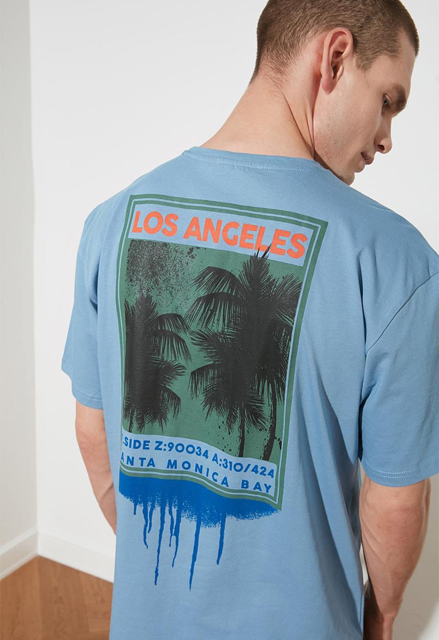 Trendyol - Back printed short sleeve tee - blue