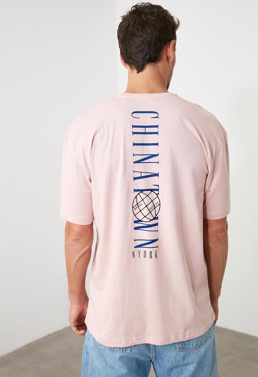 Trendyol - Back vertical print short sleeve tee - powder pink