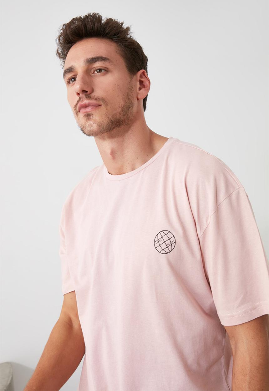 Trendyol - Back vertical print short sleeve tee - powder pink