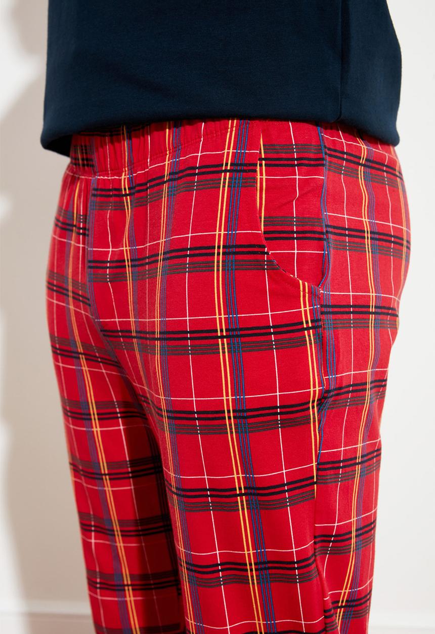 Trendyol - Check pants & long sleeve top sleep set - red & navy 