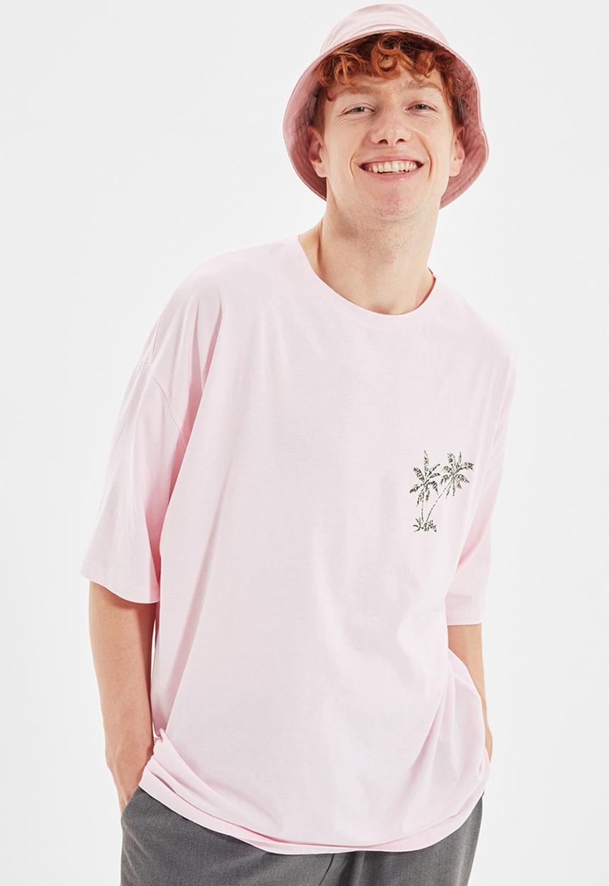 Trendyol - Hello summer printed short sleeve tee - powder pink