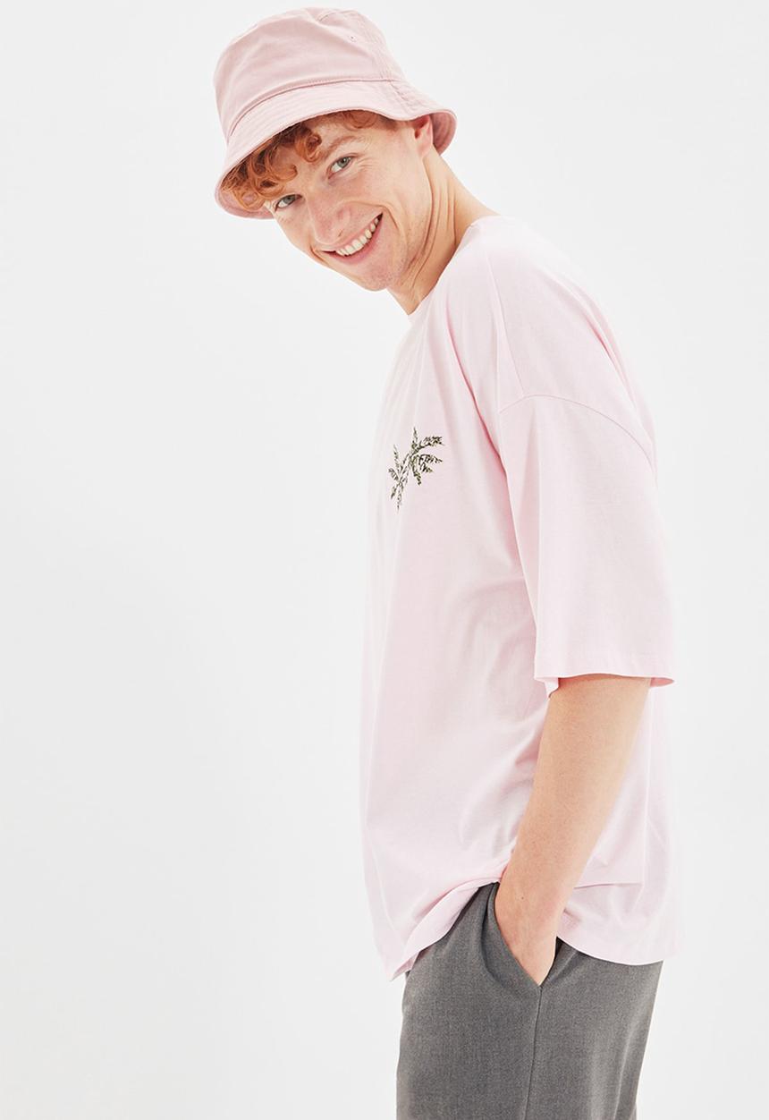 Trendyol - Hello summer printed short sleeve tee - powder pink