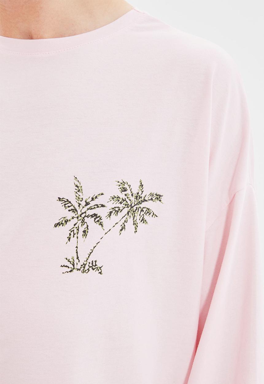 Trendyol - Hello summer printed short sleeve tee - powder pink