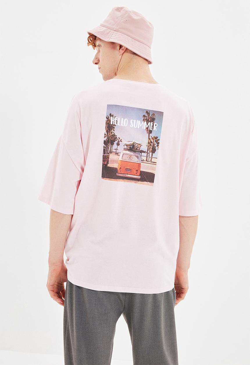 Trendyol - Hello summer printed short sleeve tee - powder pink