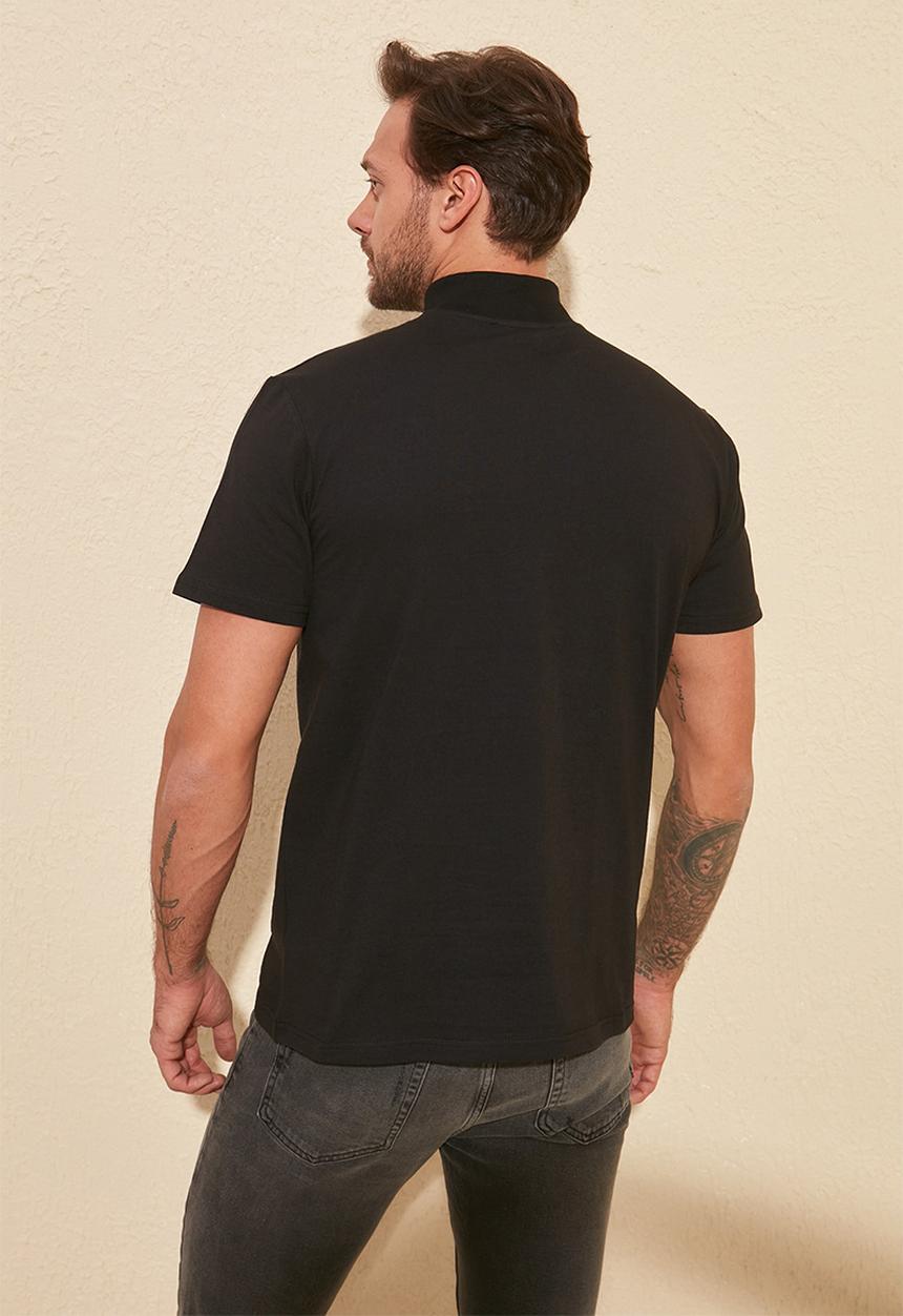 Trendyol - High neck quarter zip tee - black