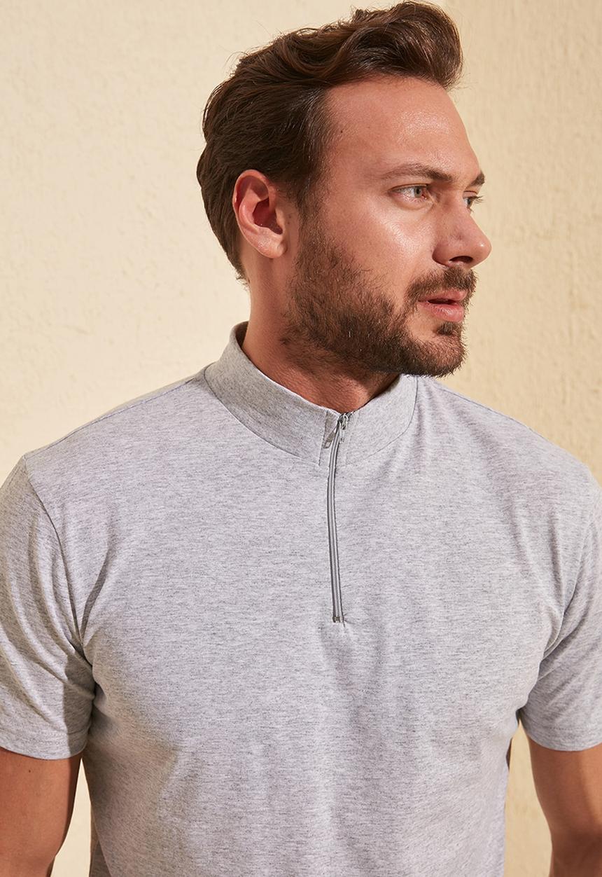 Trendyol - High neck quarter zip tee - grey