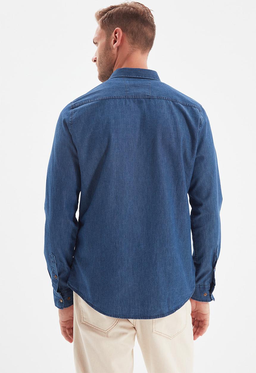 Trendyol - Button down long sleeve denim shirt - navy