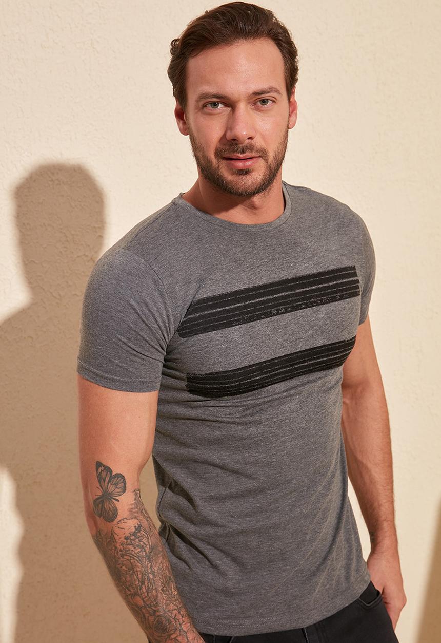 Trendyol - Chest stripe short sleeve tee - anthracite