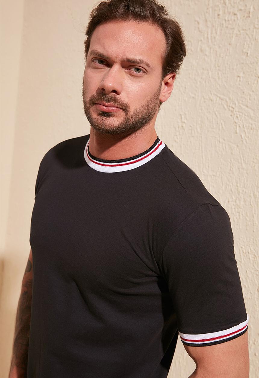 Trendyol - Stripe crew neck short sleeve tee - black